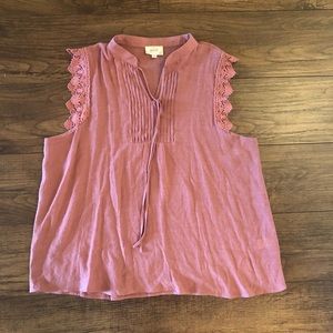 Perch by Blu Pepper Womens Top Size 3XL Pink Sleeveless Lace Trim
